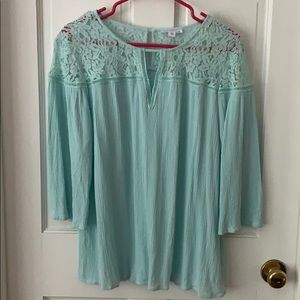Light aqua lace crinkle top